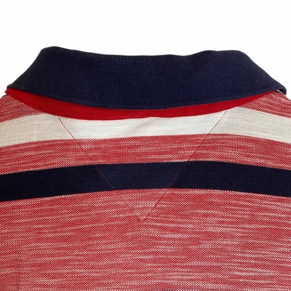 Tommy Hilfiger Polo Red White Black Stripes Cotton Golf Shirt Large L Preppy - Picture 8 of 12